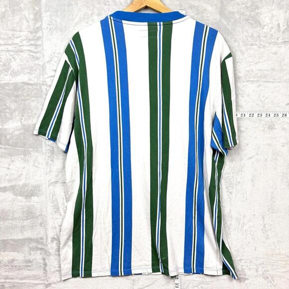 Y2K Guess Originals Striped T-Shirt Blue Green White Size L Embroidered Logo VTG - Picture 3 of 7